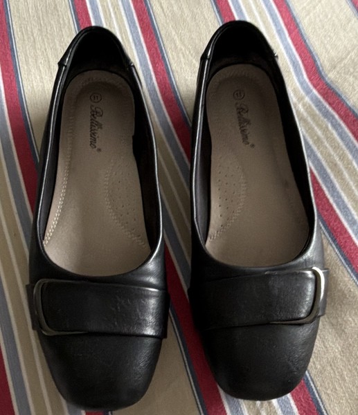 Bellissimo Women’s Black Slip-On Ballet Flats Buckle Detail AU Size 11