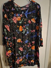 Old Navy Black Floral Midi Dress with Birds Size XL 3/4 Sleeves