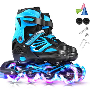 Einstellbare Leuchtende Inline-Skates Mit Leuchtenden Rädern Für Kinder Blau M
