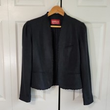 Vintage 80s Sasson Womens Black Blazer Size SM Scallop Trim Academia Lined