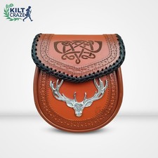 Celtic Stag Head Brown Leather Kilt Sporran Traditional Scottish Kilt Sporran