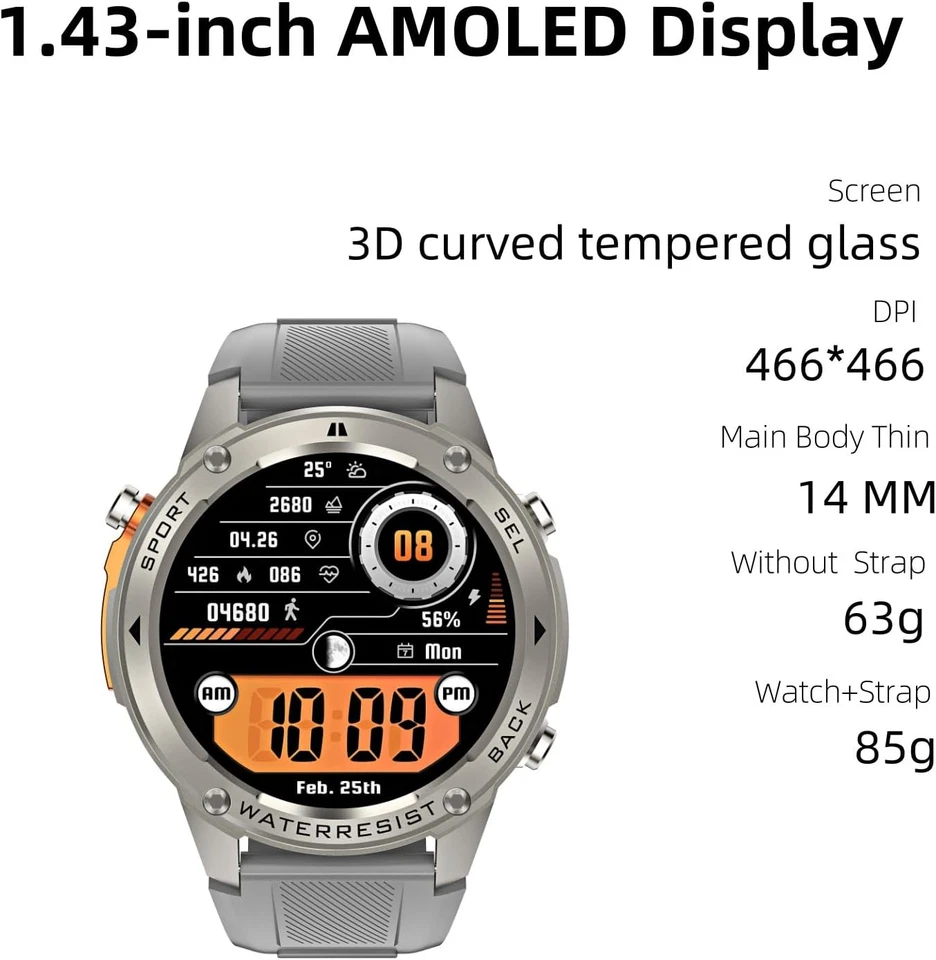 Smart Watch Con GPS, 50M Impermeabile Rispondere/Fare Una Chiamata, Robusto Fitn - Immagine 3 di 4