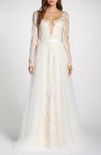TADASHI SHOJI Ivory White Louisa Sheer Long Sleeve Lace Tulle Ball-Gown 4 US  S