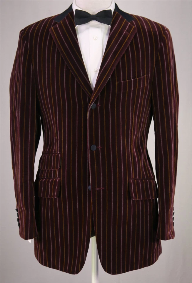 Blazer Dunhill Zegna listrado borgonha veludo barco equitação jaqueta 40L - Imagem 2 de 4