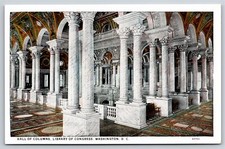 Interior~Hall of Columns Library of Congress Washington DC~Vintage Postcard