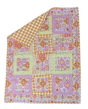 Handmade QUILT Lap Baby Child Patchwork 38”x30” Orange Pink Yellow Mod Blanket