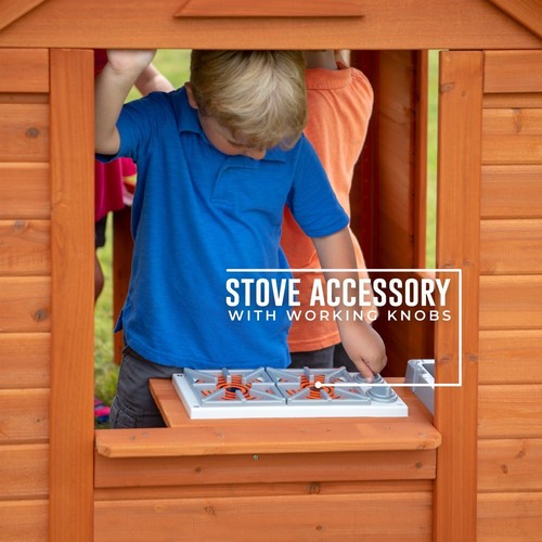 Kids Wooden Playhouse w/ Windows Door Cedar Wood Toddler Child Outdoor Backyard - Picture 11 of 12