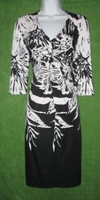 Donna Ricco Black White Exotic Print Jersey Empire Twist Work Social Dress 8 $99