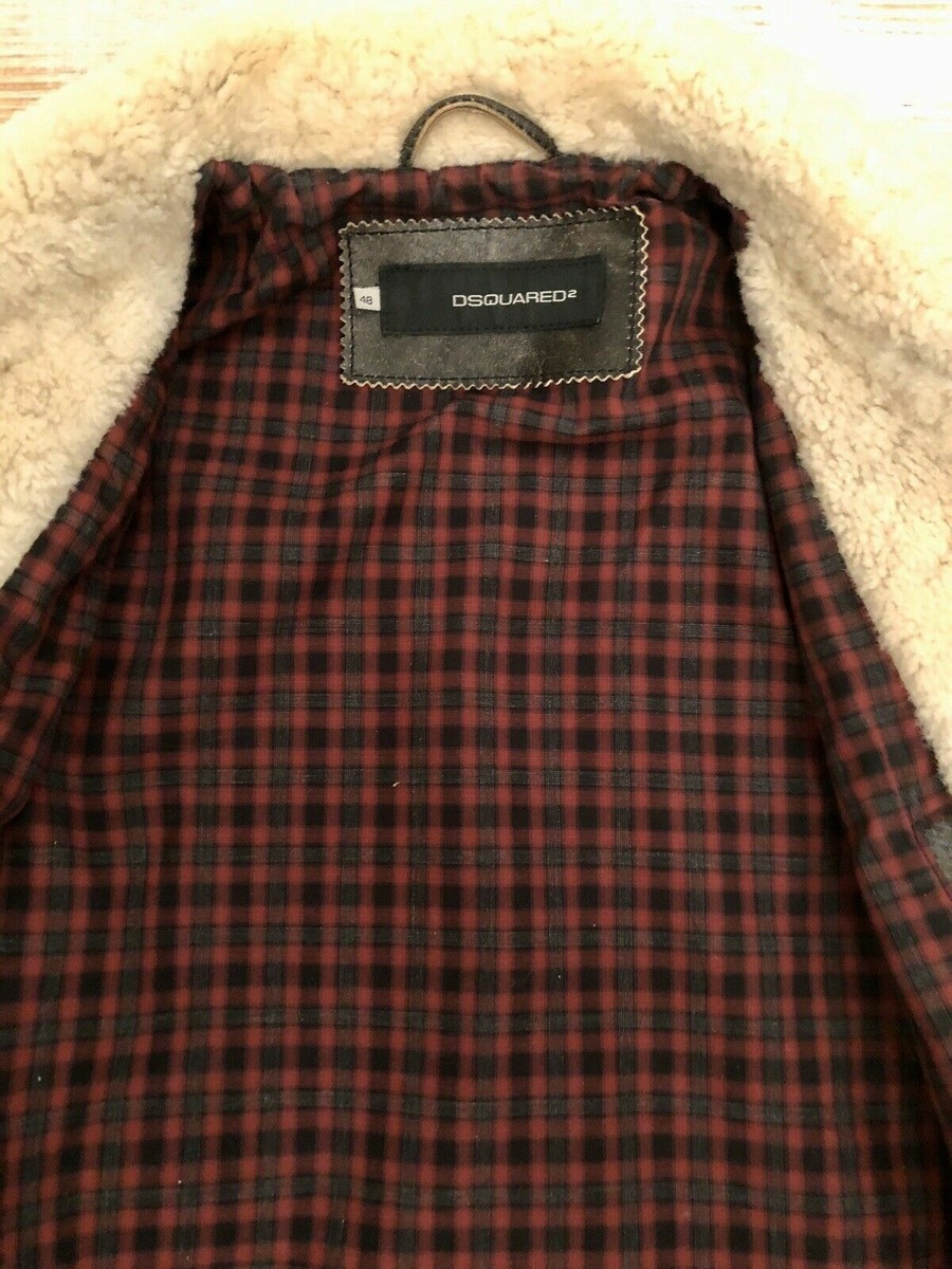 Dsquared Biker Shearling Leather Jacket S 48 coat motorcycle jeans
