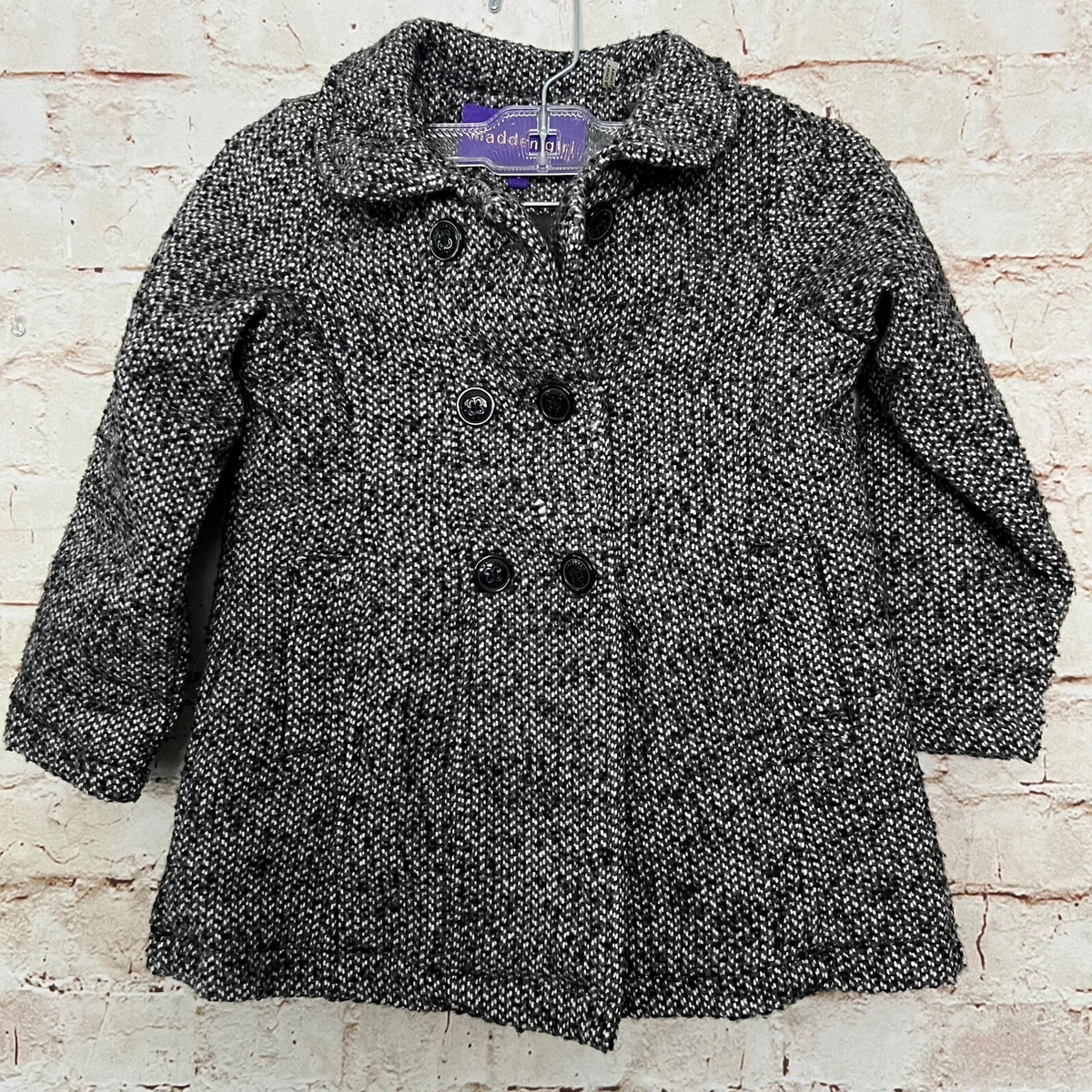 madden girl kids girls tweed pea coat size 5 black white eBay