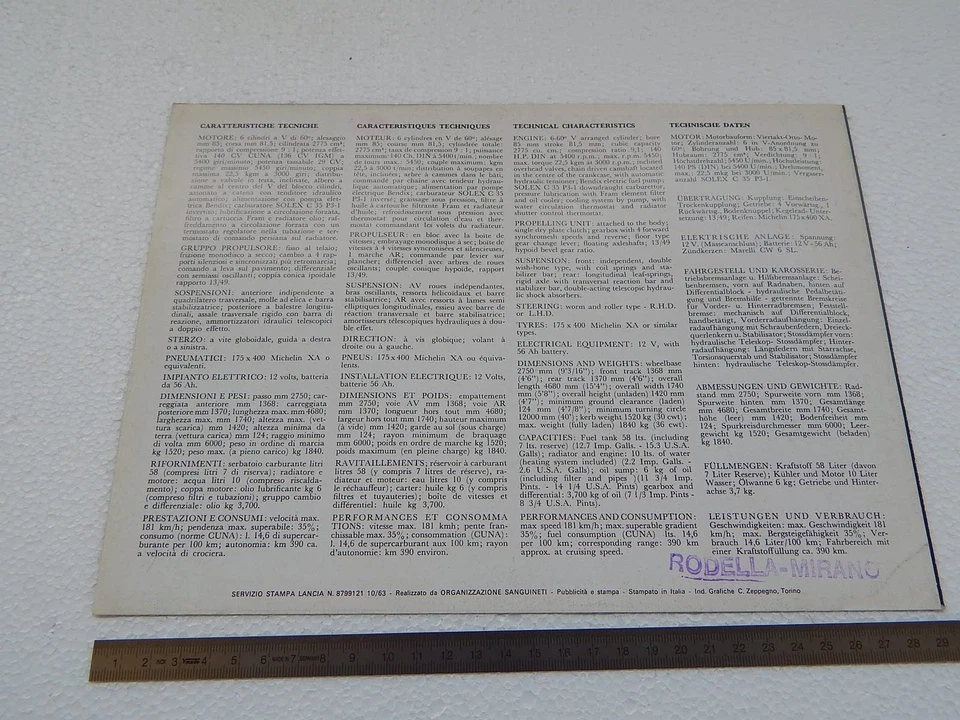 DEPLIANT ORIGINALE LANCIA FLAMINIA 3B COUPE' COUPE BROCHURE - Immagine 3 di 3