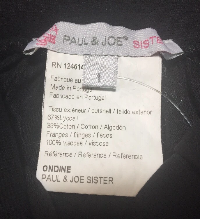 PAUL & JOE SISTER Skirt SZ 1 Black Cotton Stretch Pencil Knee Length Fringe - Image 3 of 4