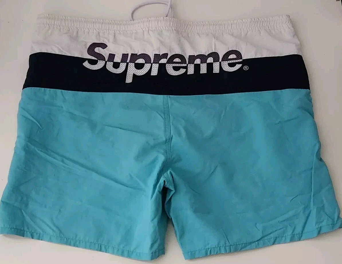 SS17 Supreme Split Logo Pantaloni Corti In Nylon Taglia L Blu Bianco