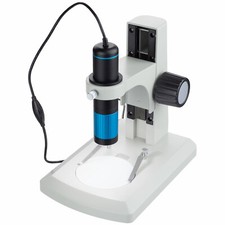 AmScope 10-64X Continuous Parfocal Zoom 5MP USB Digital Microscope w Track-stand