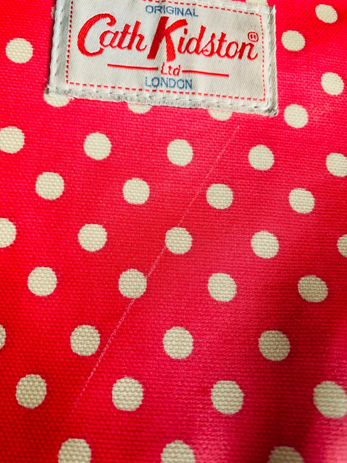 Cath Kidston Shoulder Bag Red Polka Dot Cotton PVC Coating 35x28x14cm