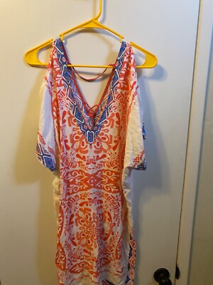 Women''Flying Tomato''orange, blue, white open shoulder sleeves shift.Size Sm P.O.