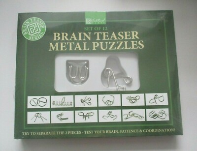 TRADITIONELLE SPIELE SET MIT 12 GEHIRNTEASER METALLPUZZLES NEU & VERSIEGELT