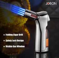 Jobon Powerful 4 Jet Torch Turbo Windproof Butane Gas Cigar Lighter Transparent