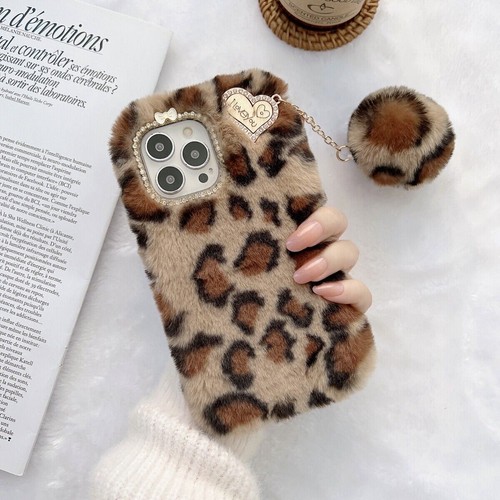 For iPhone 14 13 12 11 Pro Max XR 8 7 Leopard Print Fluffy Plush Furry Case - 第 9/10 張圖片