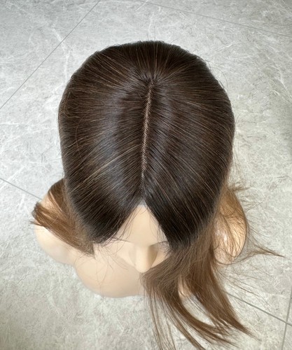 20 inch Mixed Brown Human Virgin Hair Topper, 5x6" Mono Base European Human Hair - Picture 14 of 20