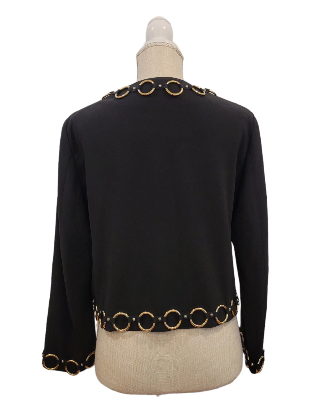 Moschino Couture Giacca da Sera Vintage Nera con Dettaglio Anello Oro 46 US 10