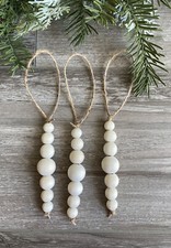 Handmade Set of 3 Natural Wood Bead Christmas Ornaments Decor