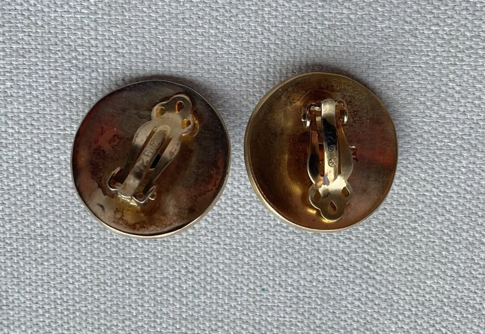 Egyptian Revival Earring Enamel Starburst Flower Sterling Vermeil Button Clip 1" - Image 3 of 4