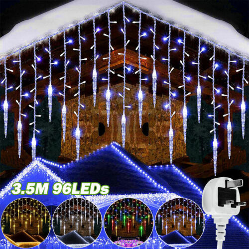 4M Christmas LED Ice Falling Rain Curtain Fairy String Outdoor Party Lights - Picture 1 of 16