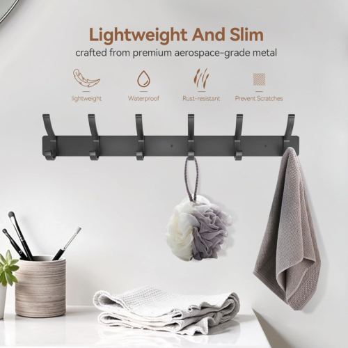 2 Pack Wall Mount Coat Rack with 6 Dual Hooks, Black Wall Hooks for Hanging - Picture 2 of 7