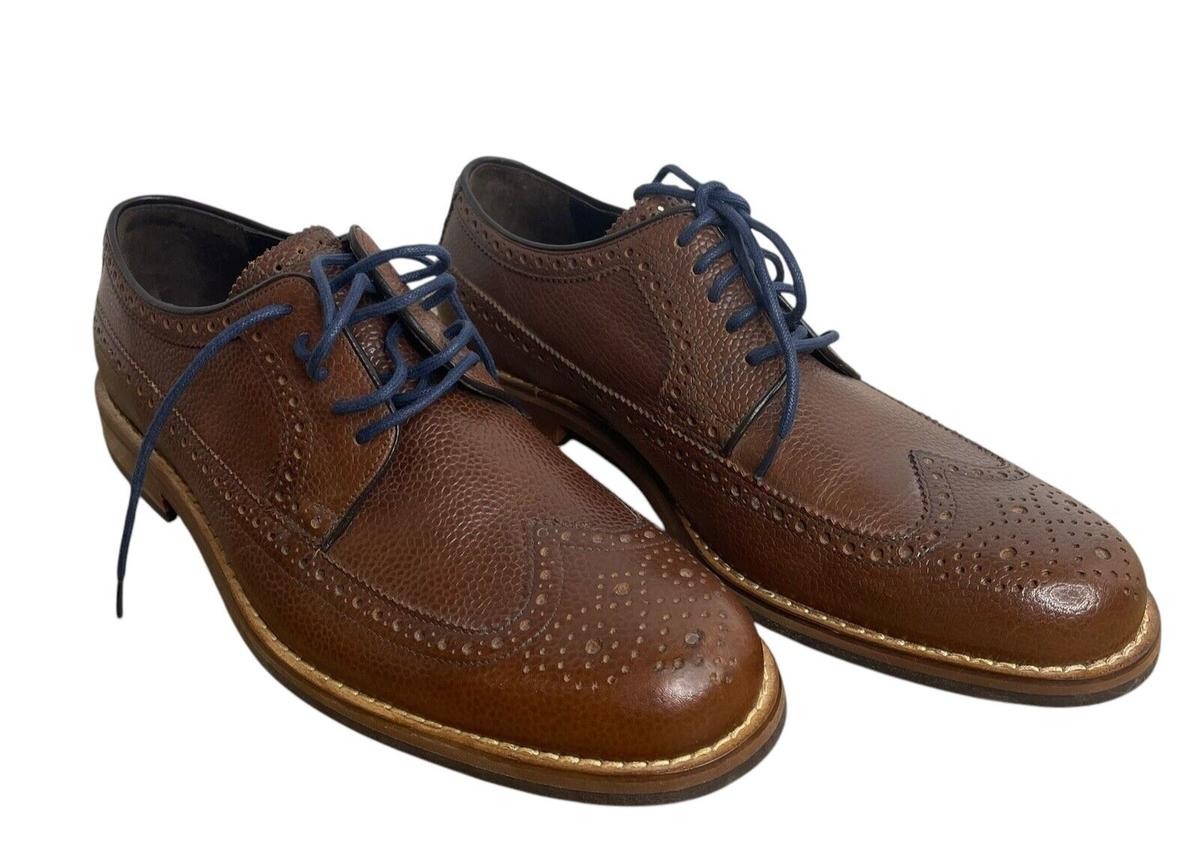 COLE HAAN Brown Pebble Leather Long Wing Wingtip Derby