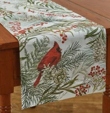NEW Cardinal Table Runner Winter Greenery Red Green White Nature 13" x 54" 