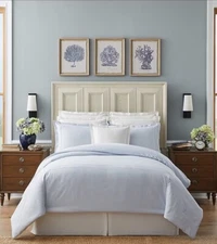 NWT Southern Living Heirloom Sateen Blue King Duvet Cover & Shams Set 3pc