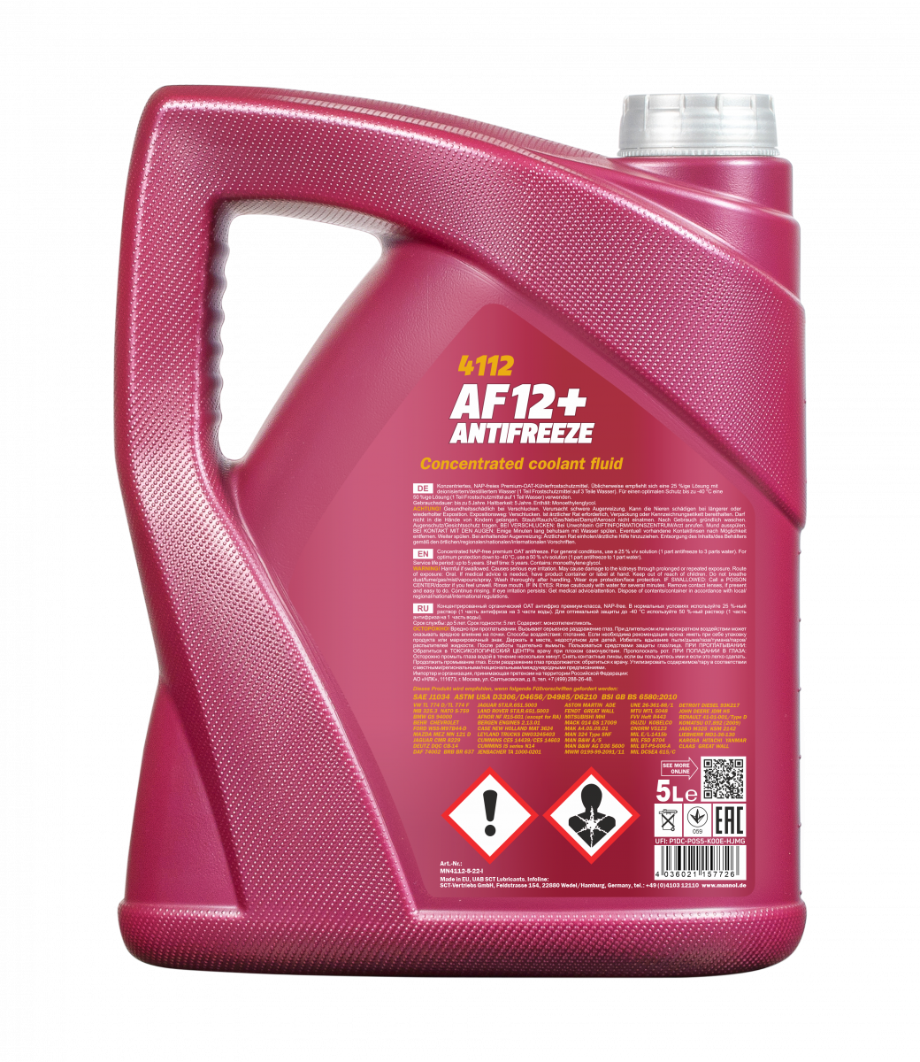 5L Mannol AF12+ Antifreeze Coolant Red All Seasons Concentrated