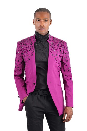 Blazer de diseñador BARABAS de lujo con cuello de solapa de estrás para hombre BL3080 - Imagen 11 de 12