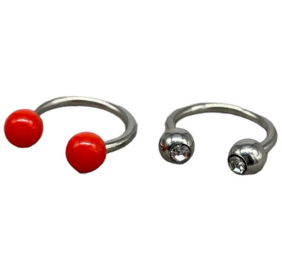 2 NASENPIERCINGS SEPTUMRING EDELSTAHL ROTE UND GLÄNZENDE KUGELN VERSCHRAUBBAR