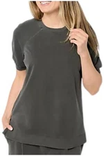 AnyBody Women's Washed French Terry Raglan ShortSlv Knit Top Gray