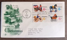 CHRISTMAS 1970 ANTIQUE TOYS ROCKING HORSE TRAIN BUGGY ARTMASTER CACHET FDC