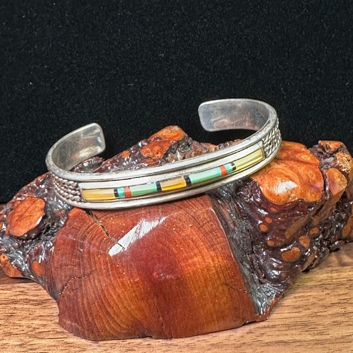 VTG Barney Zuni Gus Lorie Panteah Sterling Silver Turquoise Coral Cuff Bracelet