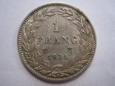 France 1831 W silver 1 Franc Louis Philippe GVF