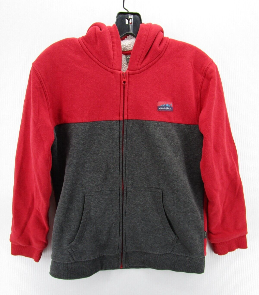 Eddie Bauer Jacket Boys Large Red Gray Sweatshirt Fleece Lined