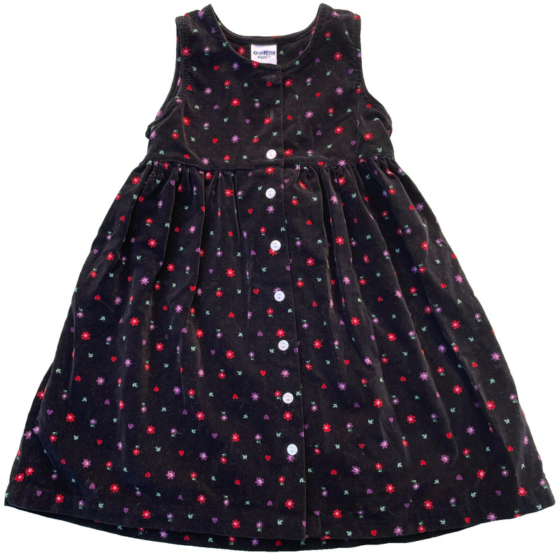 GIRLS BLACK FLORAL VELVET DRESS Size 6x - 26"x261⁄2" Long - OSHKOSH B'GOSH