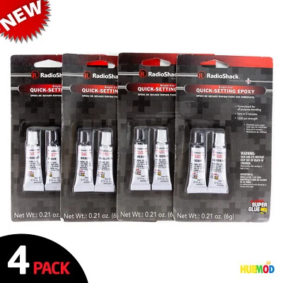 4X RadioShack 5-min Metal Glass Wood Epoxy All Purpose Bonding Super Glue .21oz