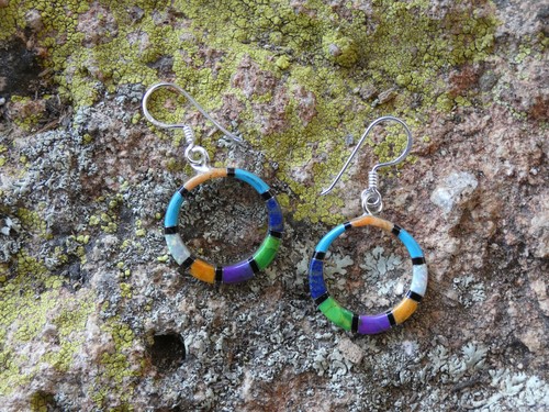 Drop Dangle Circle Sterling Silver 925 Multi Gemstone Colorful Earrings NEW D77 - Picture 3 of 6