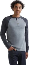 Hanes Mens Beefy Long-Sleeve Shirt Colorblock Henley threebutton Tag Free raglan