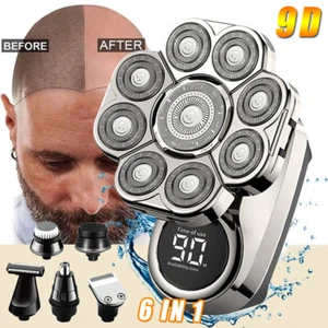9D 6in1 Rotary Electric Shaver Men Wet Dry Cordless Hair Trimmer Bald Head Razor