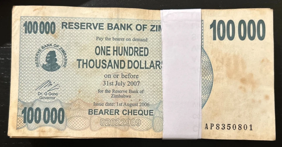 Zimbabwe 100000 DOLLARS x 100 Pcs 2006 P-48 Currency Lot Bundle Zimbabwean NOTE - Image 4 of 4