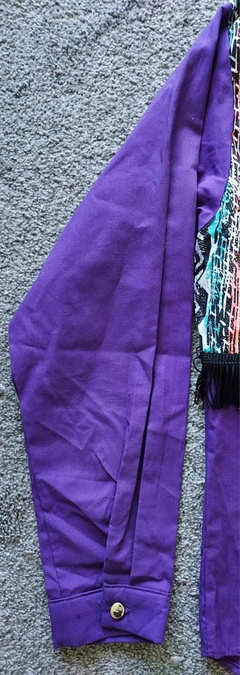 Camisa Western Vintage Wagon Wheels Mujer Estampado Neón Flecos Púrpura Grande Mediana Foto 2 de 4