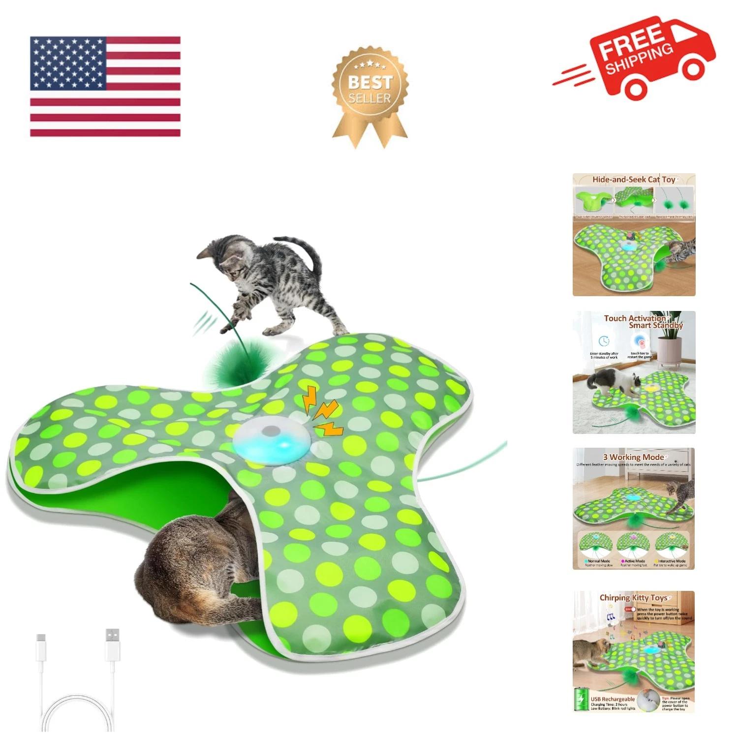 Interactive Cat Toy, Automatic Cat Toys for Indoor Cats, Hide and Seek Cat To...