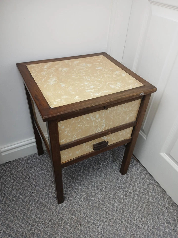 Vintage 1950s Wooden Open Top Table Cupboard Sewing Box Jewellery Draw Storage - Image 3 of 4