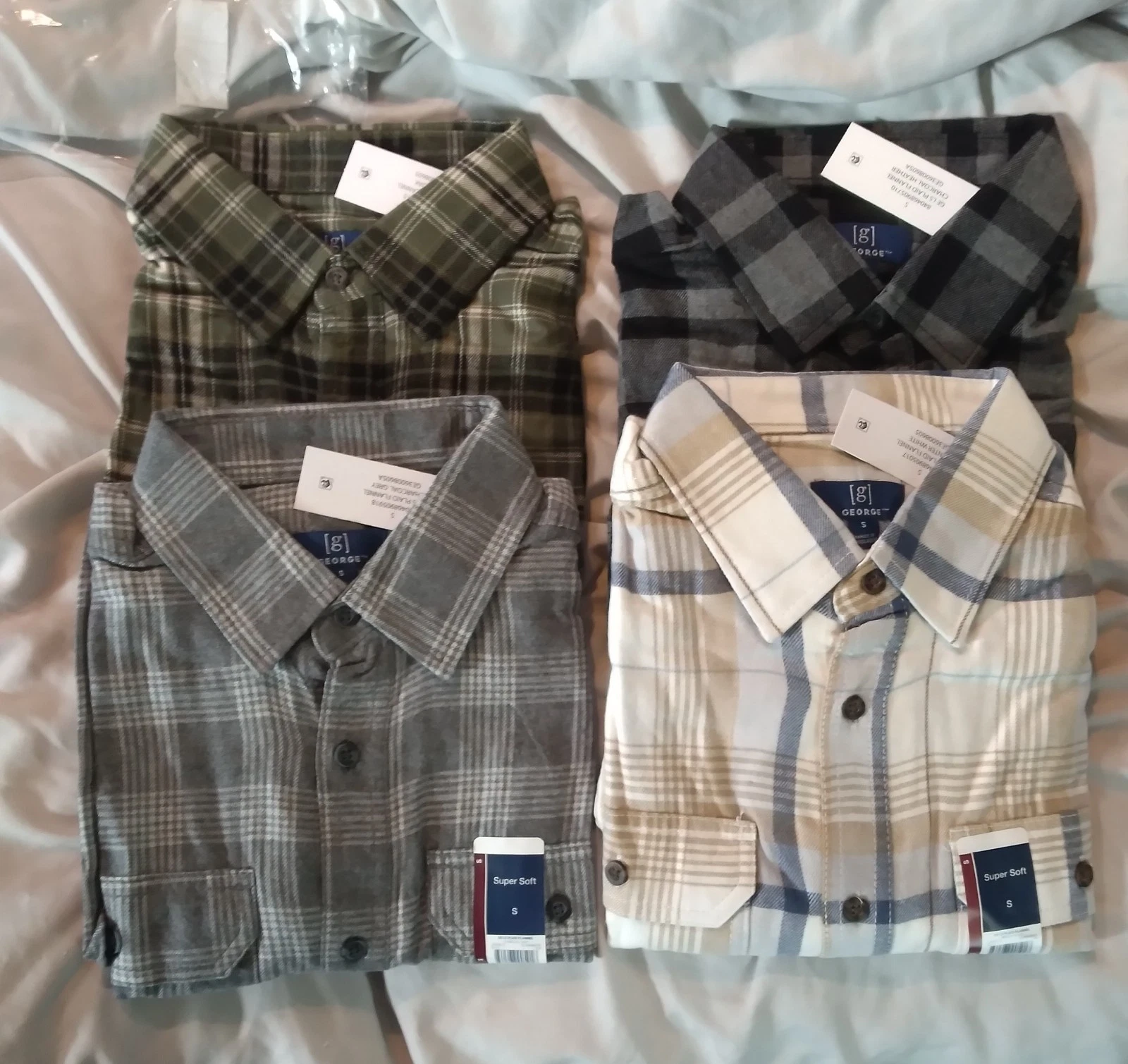 4 NEW Flannel 2 Pocket shirts by George Mens Size Small Woman's Medium